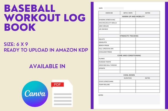 Download Baseball Workout Log Book - KDP Interior - Workout log Collection