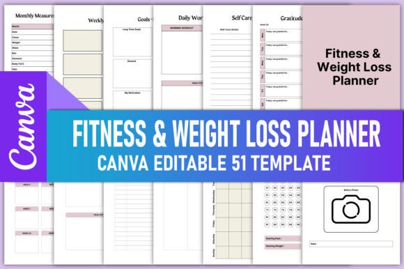 Download Fitness &amp; Weight Loss Planner Canva KDP - Weight loss planner Collection