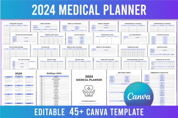 Download Editable 2024 Medical Planner for Canva - Medical planner Collection